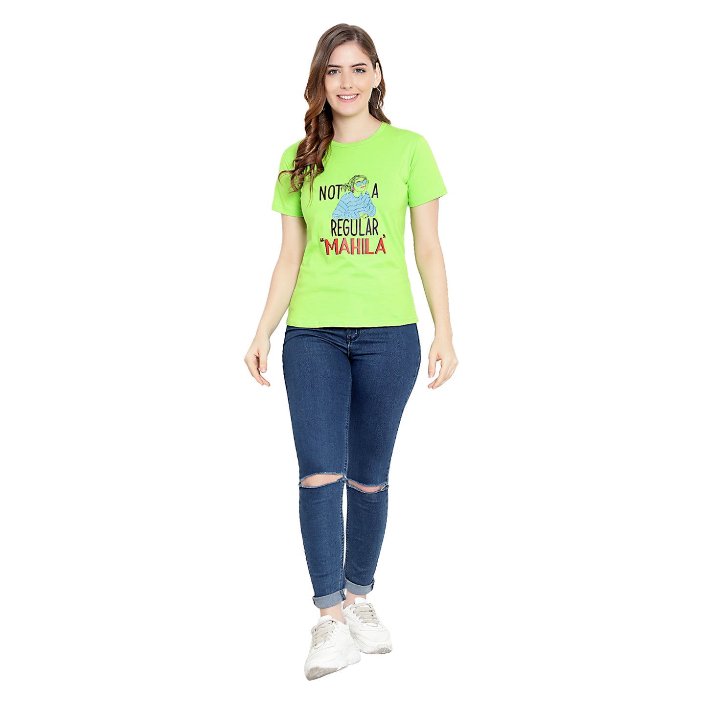 Women's Neon Color Printed Half Sleeves Cotton T-Shirt