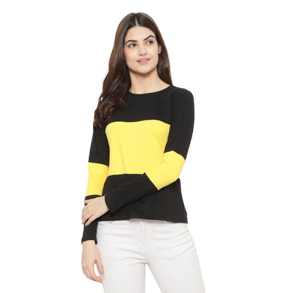 Women's Full-Sleeve Cotton Color Block T-Shirt – Trendy & Comfortable