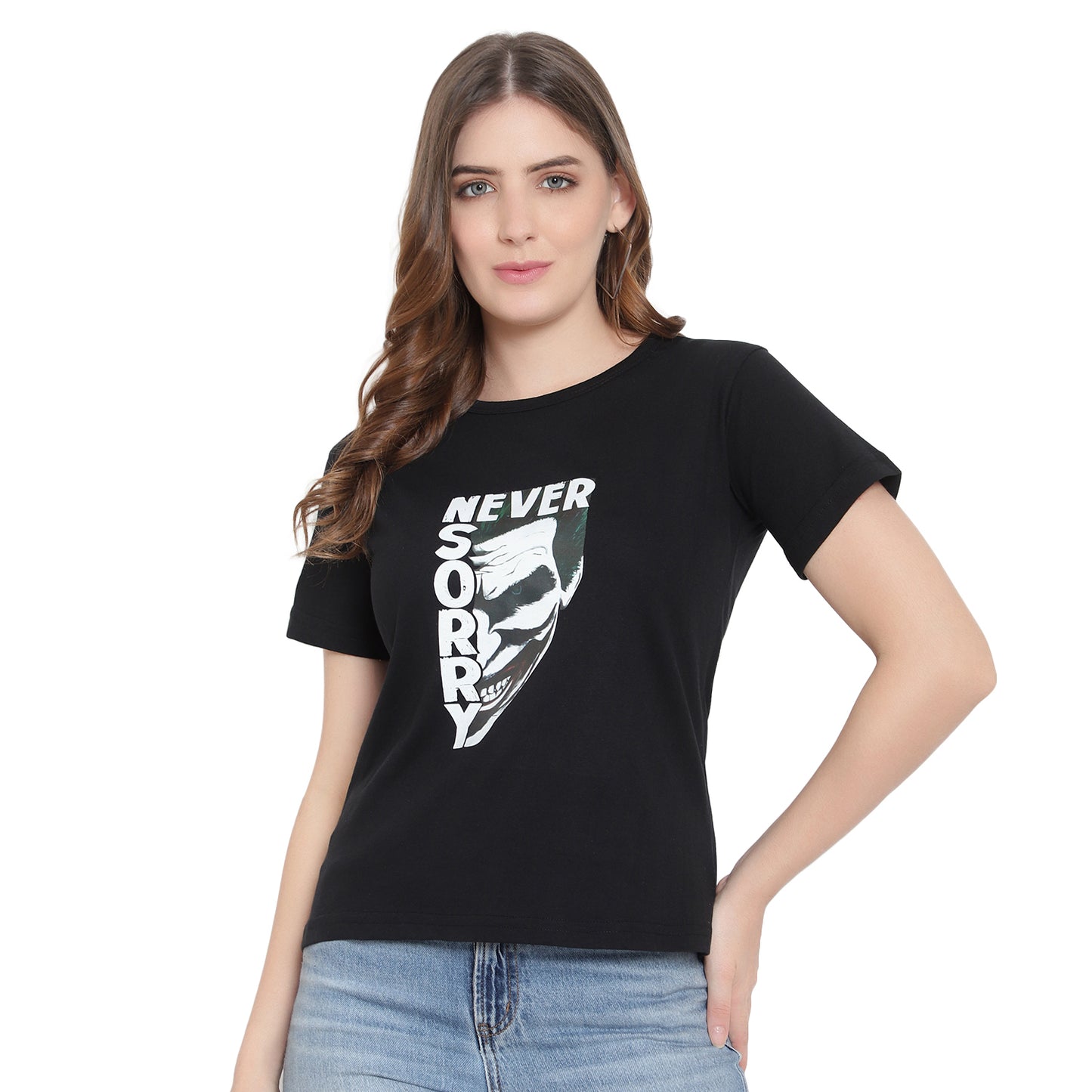 Women's Black Color Printed T-Shirt – Half Sleeves Cotton Tee