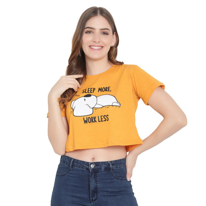 Women’s Printed Mustard Crop Top – Pure Cotton T-Shirt