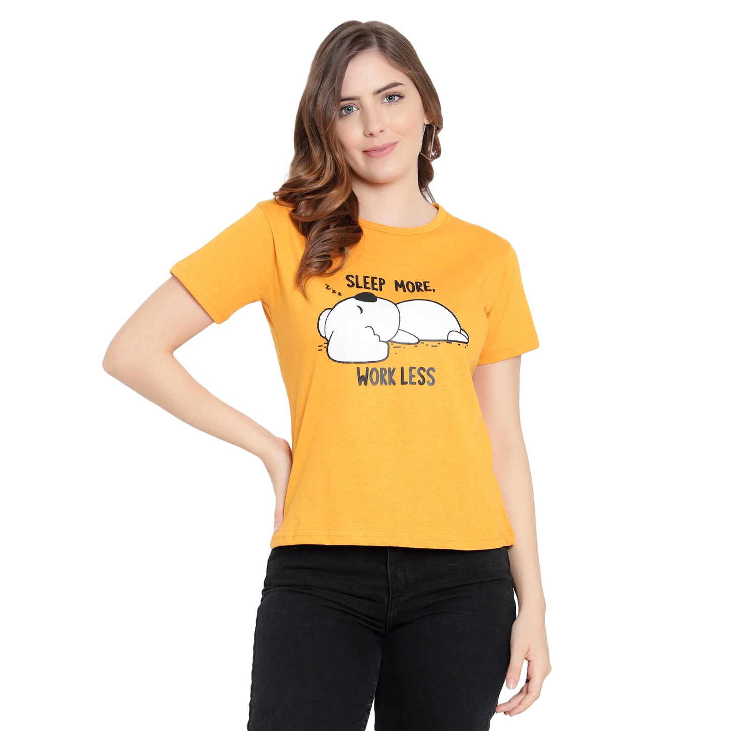 Women's Mustard Color Printed T-Shirt – Half Sleeves Cotton Tee