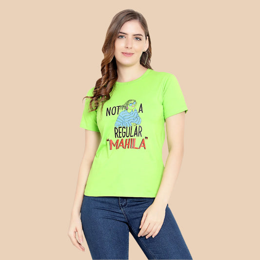 Women's Neon Color Printed Half Sleeves Cotton T-Shirt