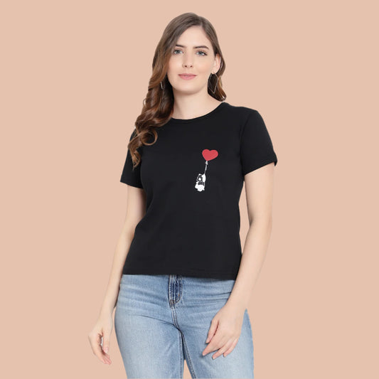 Women's Black Color Printed T-Shirt – Half Sleeves Cotton Tee