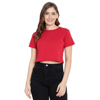 Women’s Maroon Plain Crop Top – Pure Cotton T-Shirt