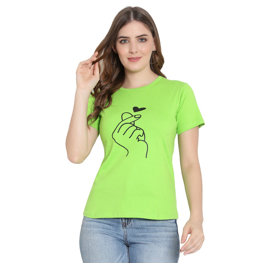 Women's Neon Color Printed Half Sleeves Cotton T-Shirt