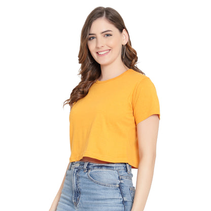 Women’s Mustard Plain Crop Top – Pure Cotton T-Shirt
