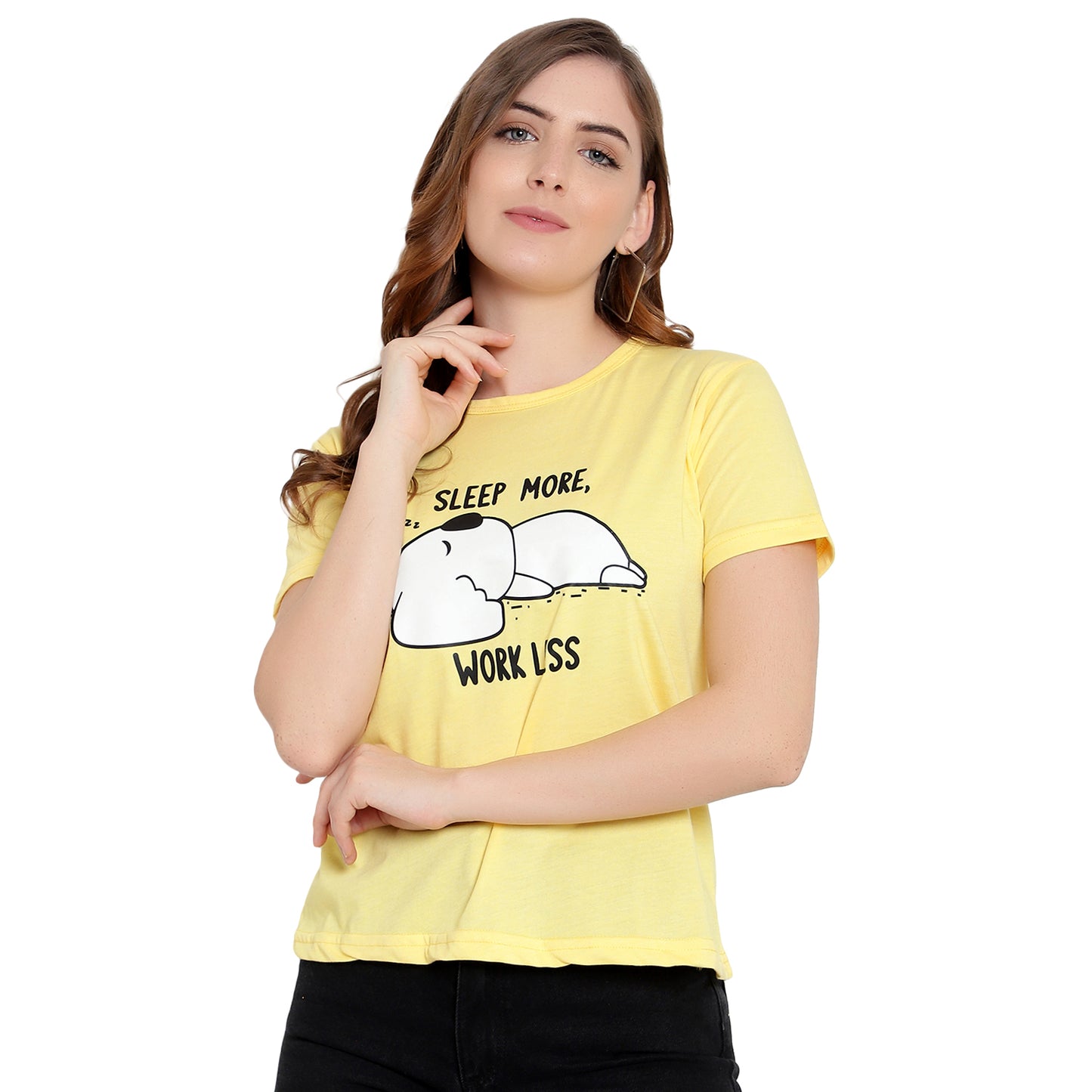 Women's Mustard Color Printed T-Shirt – Half Sleeves Cotton Tee