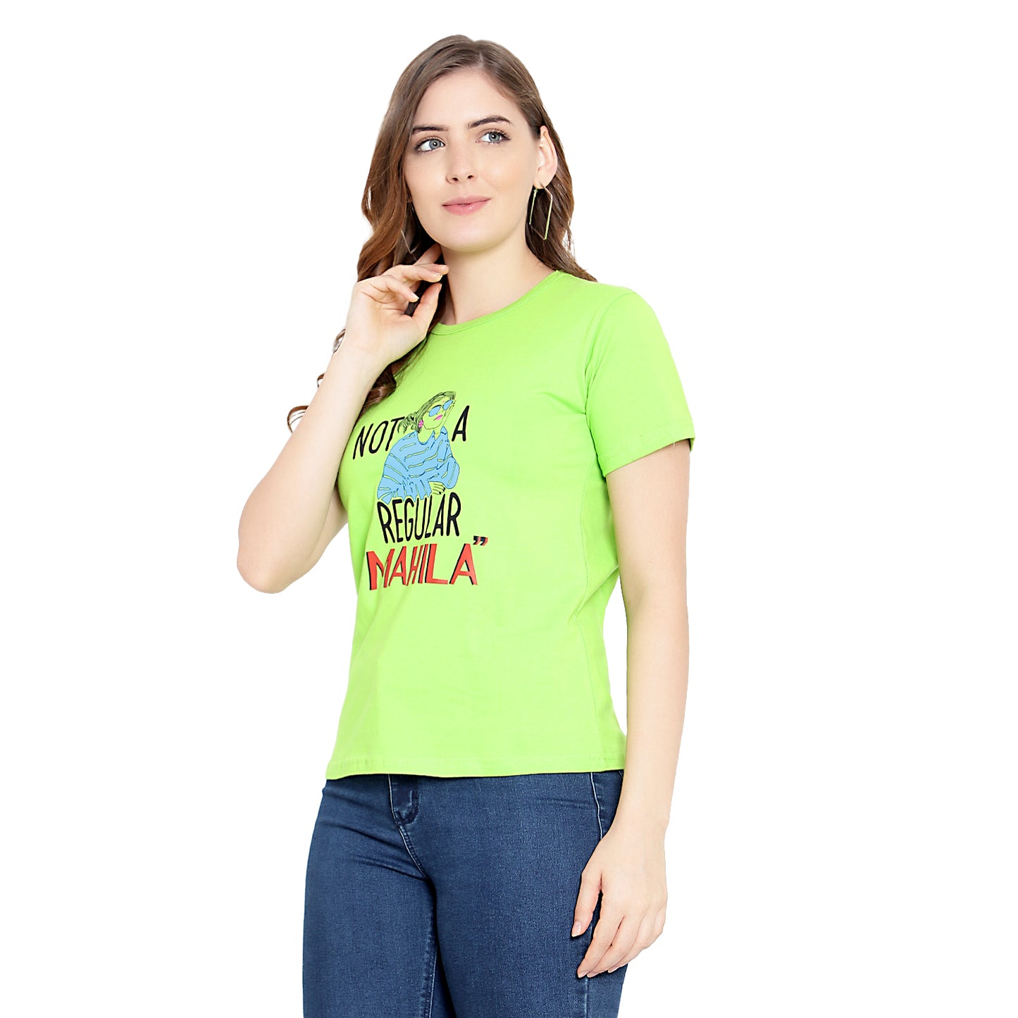 Women's Neon Color Printed Half Sleeves Cotton T-Shirt