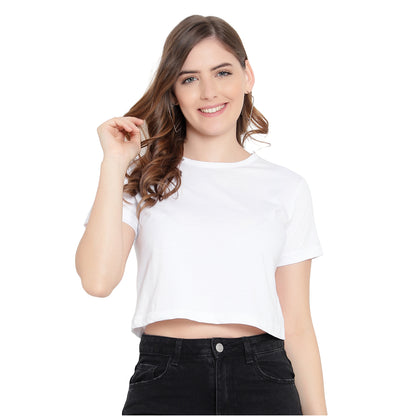 Women’s White Plain Crop Top – Pure Cotton T-Shirt