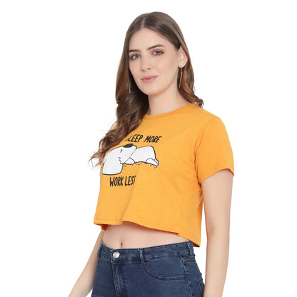 Women’s Printed Mustard Crop Top – Pure Cotton T-Shirt