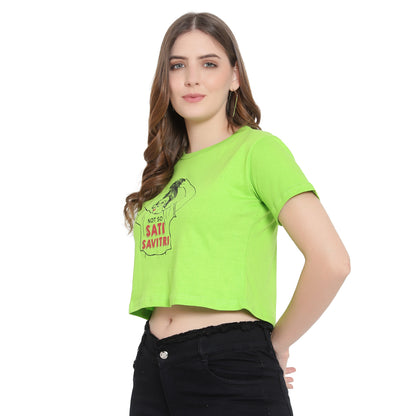 Women’s Printed Neon Crop Top – Pure Cotton T-Shirt