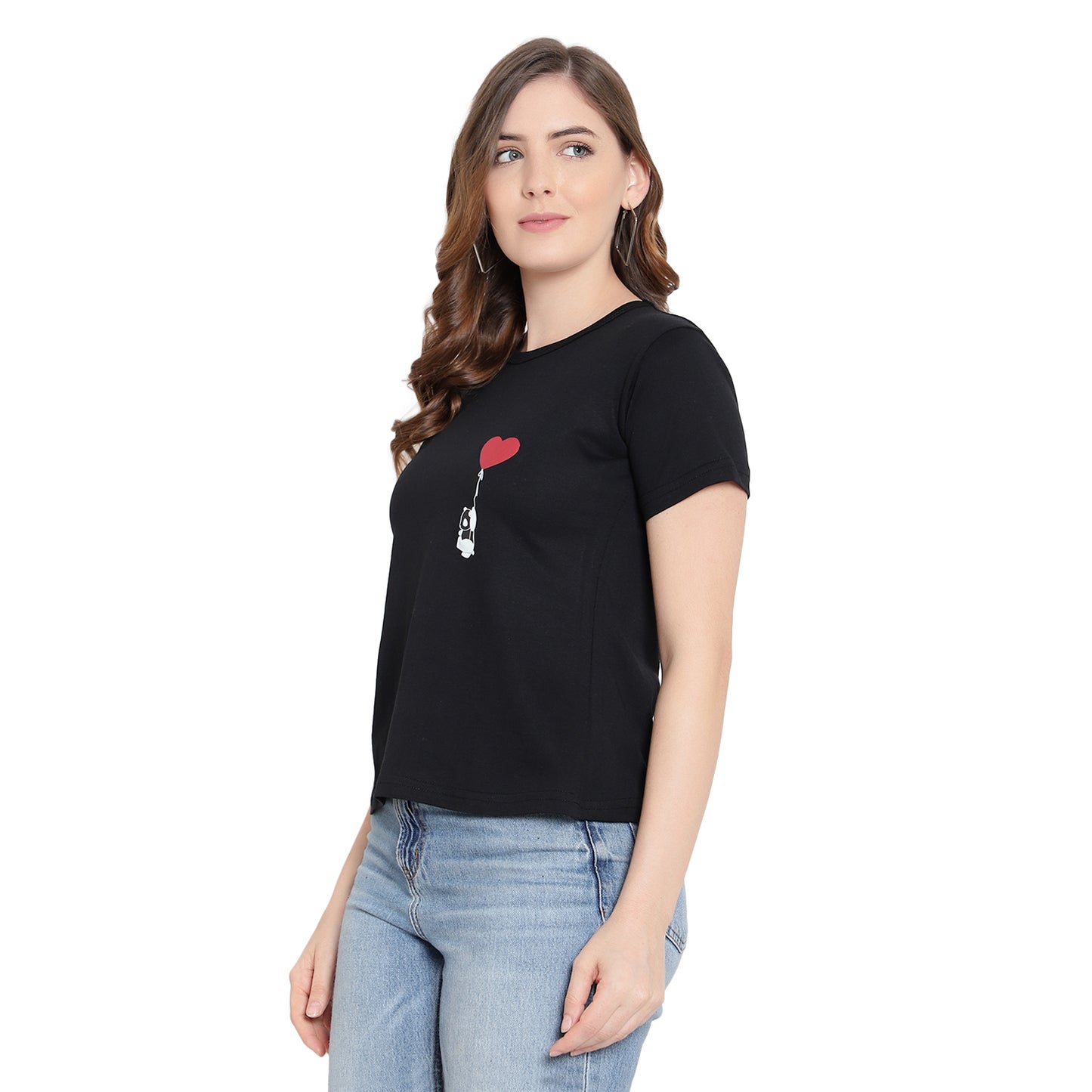 Women's Black Color Printed T-Shirt – Half Sleeves Cotton Tee