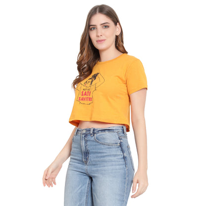 Women’s Printed Mustard Crop Top – Pure Cotton T-Shirt