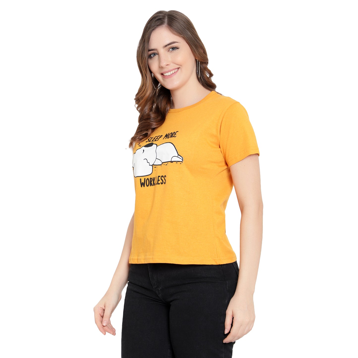 Women's Mustard Color Printed T-Shirt – Half Sleeves Cotton Tee