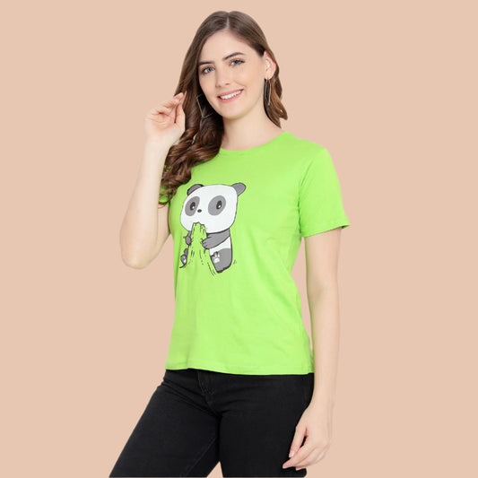 Women's Neon Color Printed Half Sleeves Cotton T-Shirt