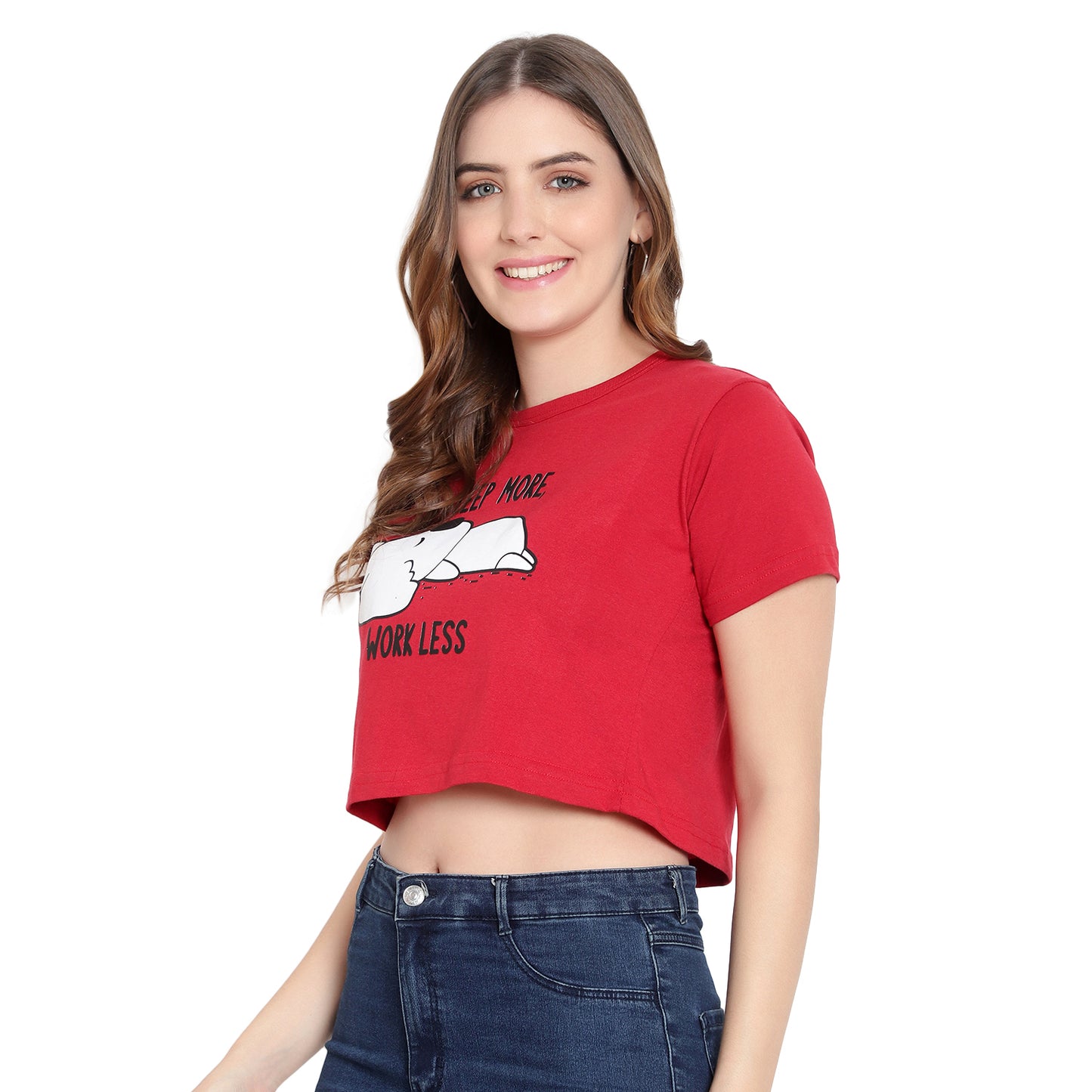 Women's Red Crop Top – Half Sleeves Cotton T-Shirt