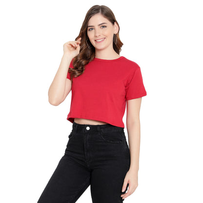 Women’s Maroon Plain Crop Top – Pure Cotton T-Shirt