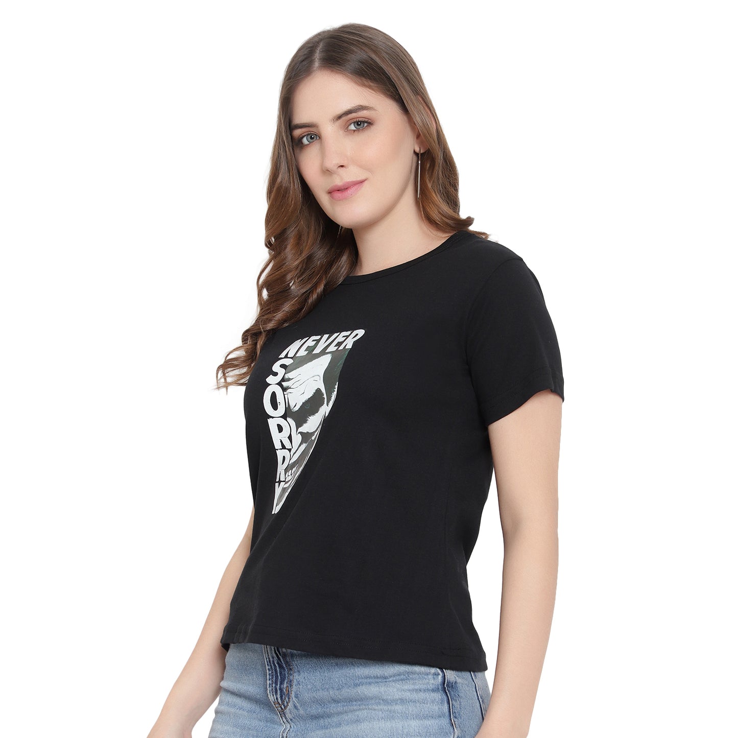 Women's Black Color Printed T-Shirt – Half Sleeves Cotton Tee