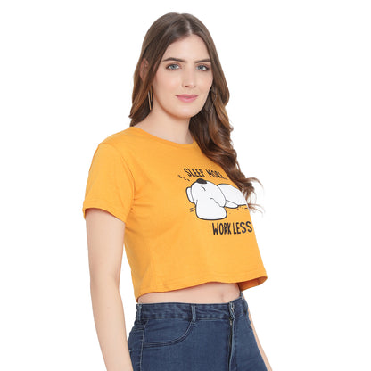 Women’s Printed Mustard Crop Top – Pure Cotton T-Shirt