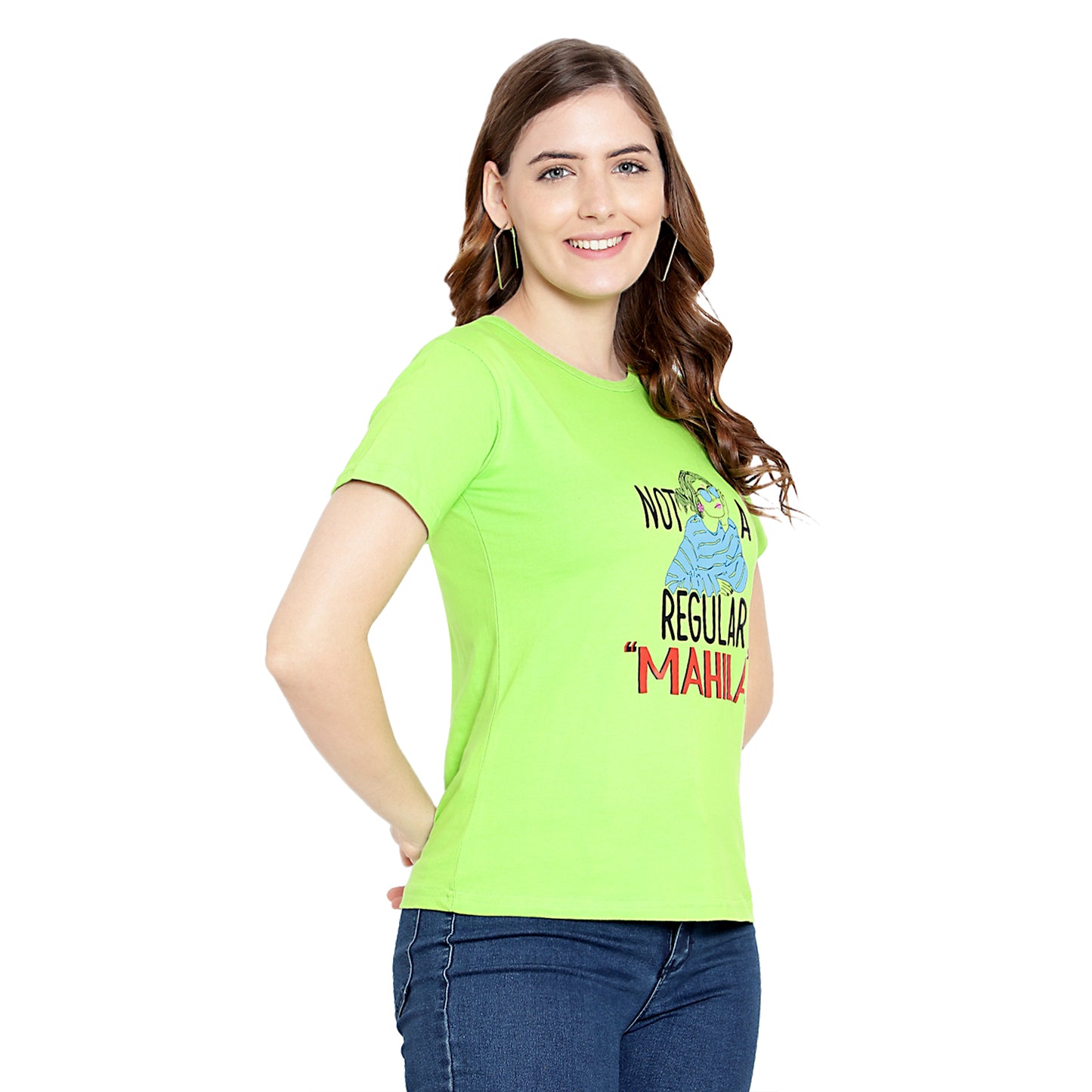 Women's Neon Color Printed Half Sleeves Cotton T-Shirt