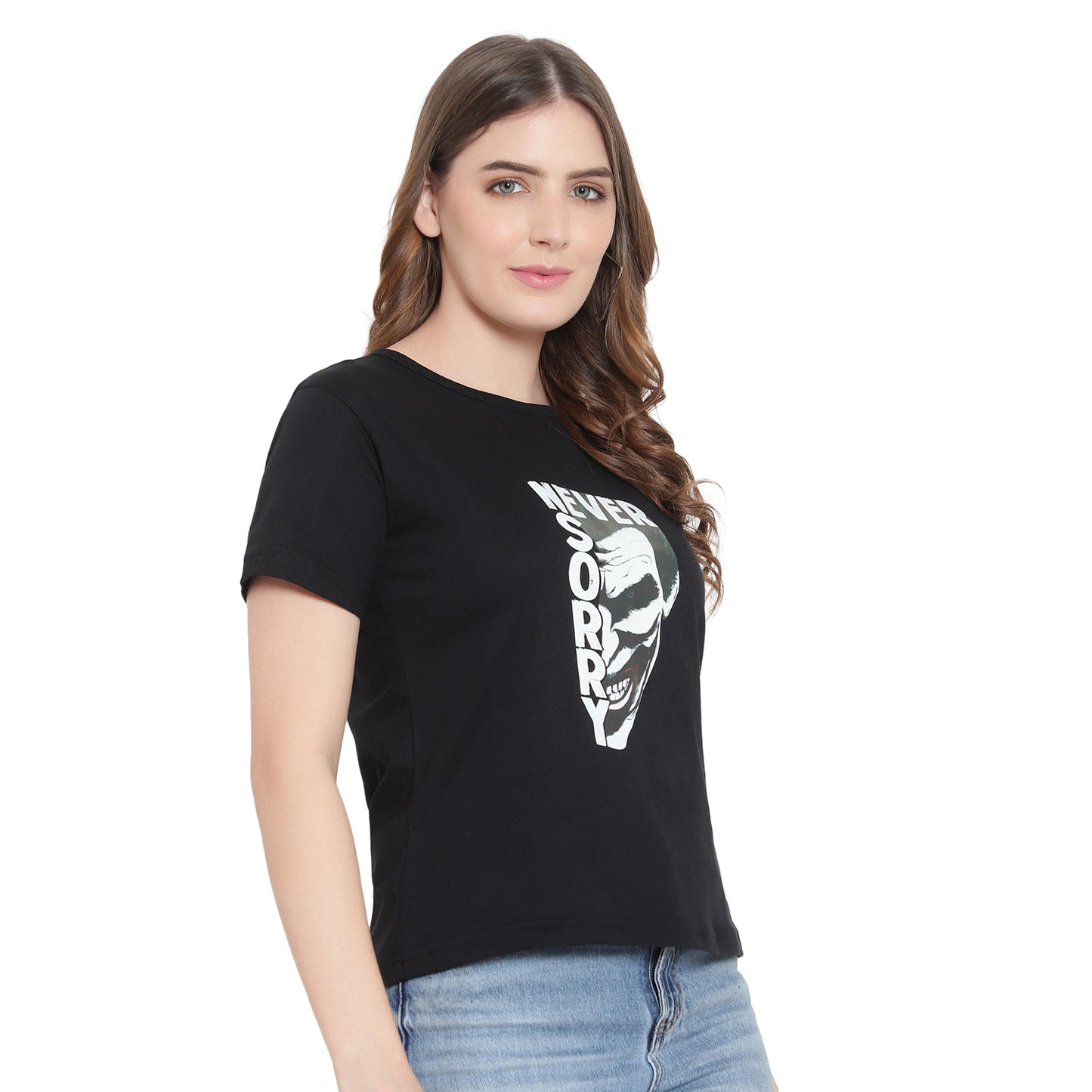 Women's Black Color Printed T-Shirt – Half Sleeves Cotton Tee