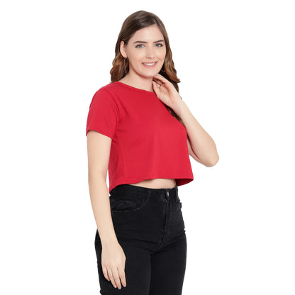 Women’s Maroon Plain Crop Top – Pure Cotton T-Shirt