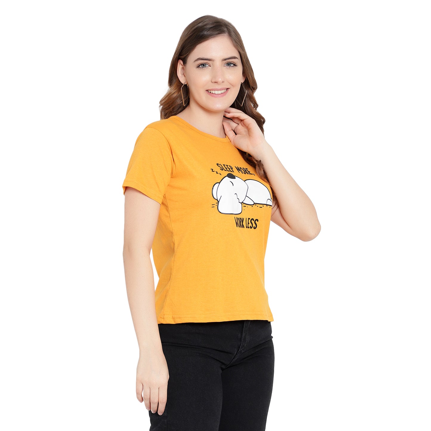 Women's Mustard Color Printed T-Shirt – Half Sleeves Cotton Tee