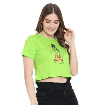 Women’s Printed Neon Crop Top – Pure Cotton T-Shirt