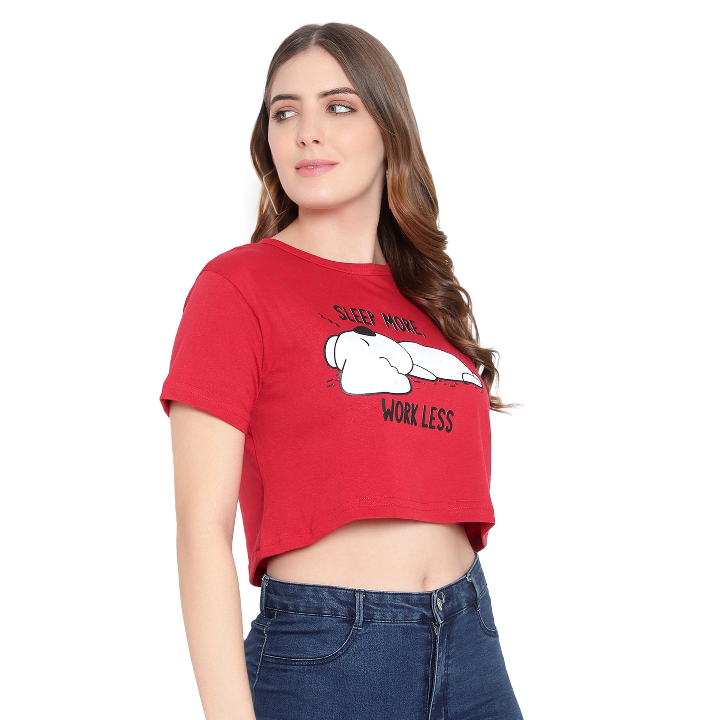 Women's Red Crop Top – Half Sleeves Cotton T-Shirt