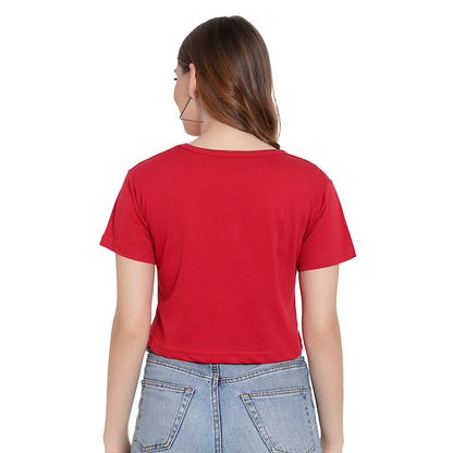 Women Red Printed Crop Top – Half Sleeves Cotton T-Shirt