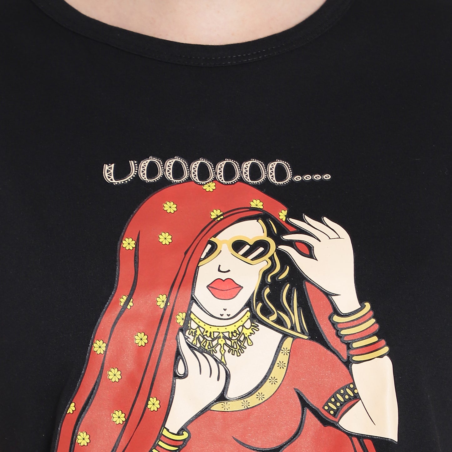 Women's Black Printed Crop Top – Half Sleeves Cotton T-Shirt