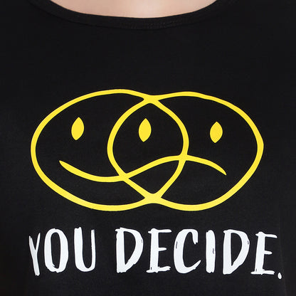 Women's Black Printed Crop Top – Half Sleeves Cotton T-Shirt