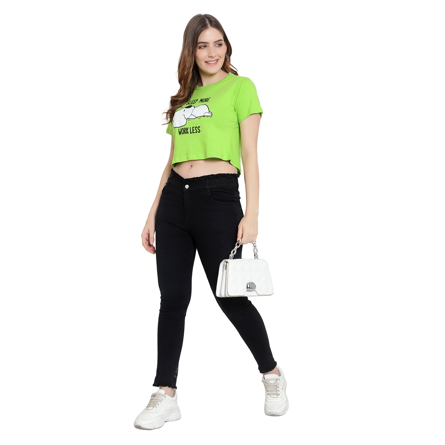 Women’s Neon Crop Top – Half Sleeves Cotton T-Shirt