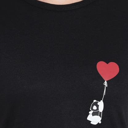 Women's Black Color Printed T-Shirt – Half Sleeves Cotton Tee