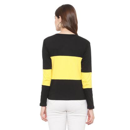 Women's Full-Sleeve Cotton Color Block T-Shirt – Trendy & Comfortable