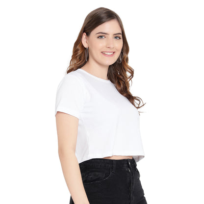 Women’s White Plain Crop Top – Pure Cotton T-Shirt