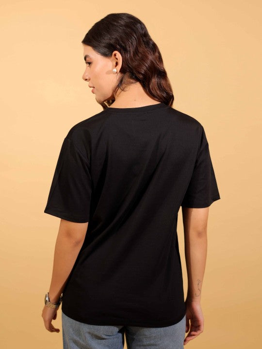 Women black tshirt round nack half sleeves cotton tshirt