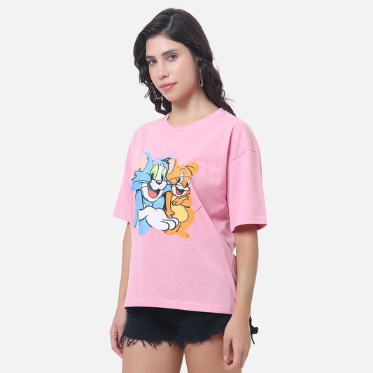Tom & Jerry Pink Oversized T-Shirt A Pop of Color, A Dash of Nostalgia