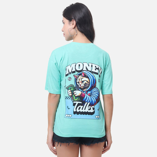 Women's Mint Green "Money Talks" Graphic T-Shirt