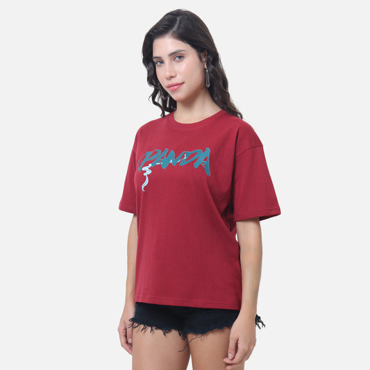 Chill Panda Oversized Tee Maroon Edition