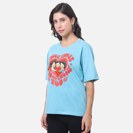 Vintage-Inspired Graphic T-Shirt - Light Blue