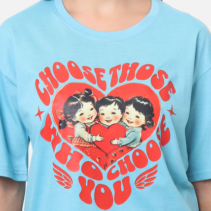 Vintage-Inspired Graphic T-Shirt - Light Blue
