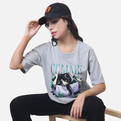 Women's Artistic Graphic T-Shirt with Anime-Inspired Design
