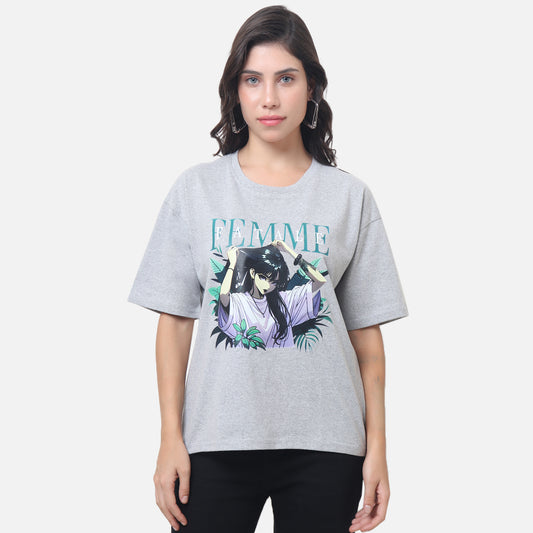 Women's Artistic Graphic T-Shirt with Anime-Inspired Design