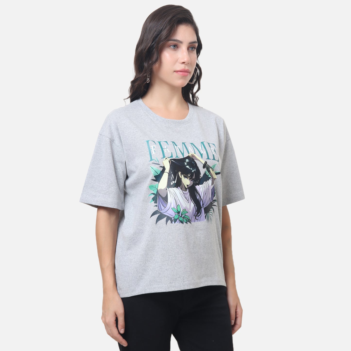 Women's Artistic Graphic T-Shirt with Anime-Inspired Design