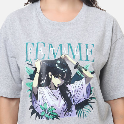 Women's Artistic Graphic T-Shirt with Anime-Inspired Design