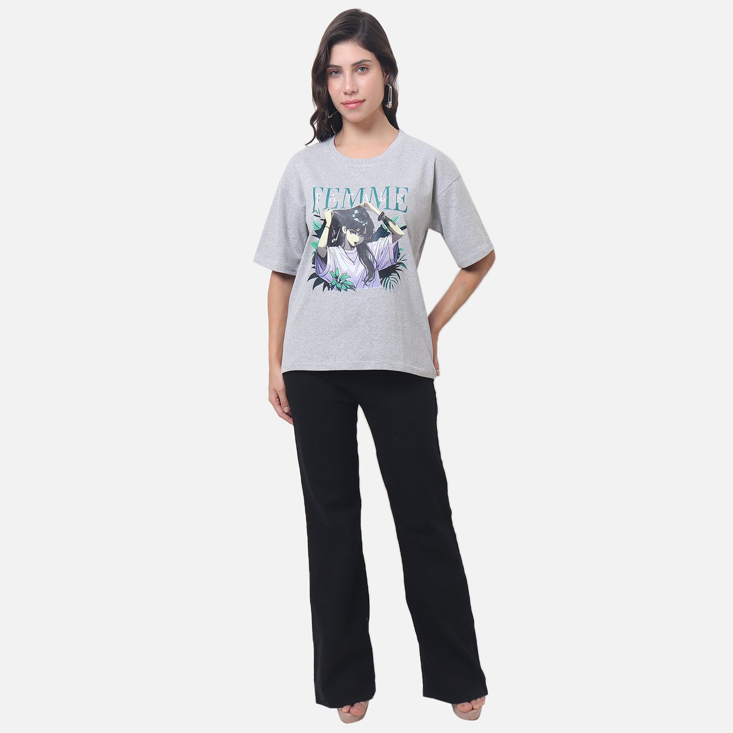 Women's Artistic Graphic T-Shirt with Anime-Inspired Design