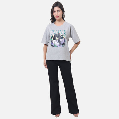 Women's Artistic Graphic T-Shirt with Anime-Inspired Design