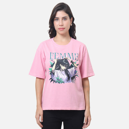 Anime Inspired Statement T-Shirt Soft Pink