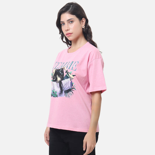 Anime Inspired Statement T-Shirt Soft Pink
